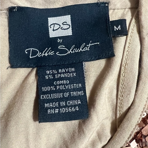 DS By Debbie Shuchat Womens Tank Top Gold Sleeveless Stretch Sequin Keyhole M - Picture 6 of 6